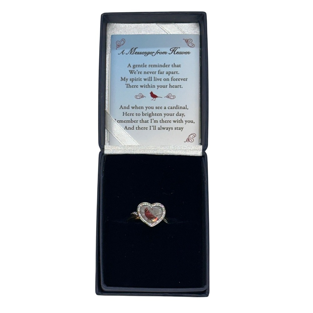 Bradford Exchange Ring Messenger Heaven Cardinal Gold Heart Memorial Jewelry